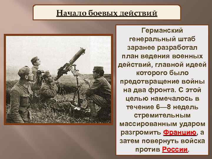 Начало боевых действий. Характер боевых действий первая мировая война. Начало первой мировой войны презентация 10 класс. Первая мировая война способы ведения войны. Германский план ведения войны назывался план.