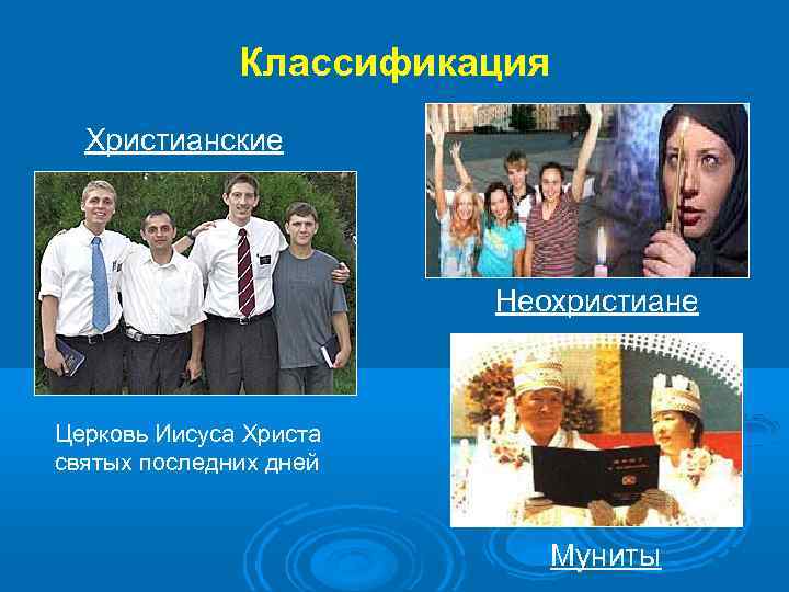 Классификация Христианские Неохристиане Церковь Иисуса Христа святых последних дней Муниты 