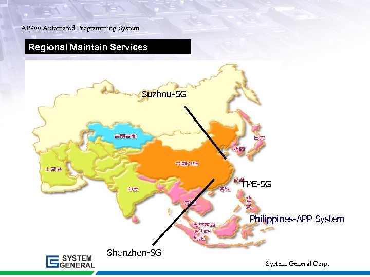 AP 900 Automated Programming System Regional Maintain Services Suzhou-SG TPE-SG Philippines-APP System Shenzhen-SG System