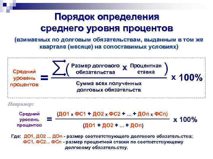 Порядок определения среднего уровня процентов (взимаемых по долговым обязательствам, выданным в том же квартале