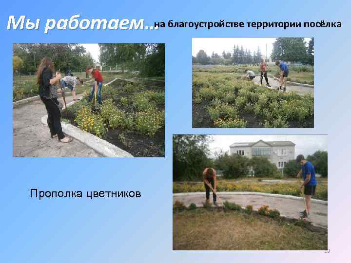 на Мы работаем… благоустройстве территории посёлка Прополка цветников 13 