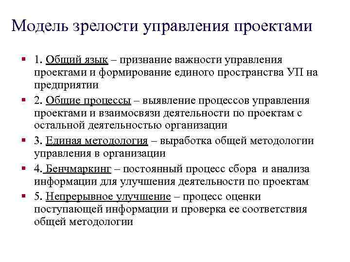 Модель зрелости управления проектами § 1. Общий язык – признание важности управления проектами и