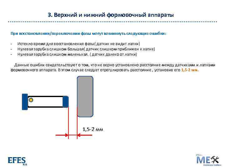 3. Верхний и нижний формовочный аппараты При восстановлении/переключении фазы могут возникнуть следующие ошибки: -