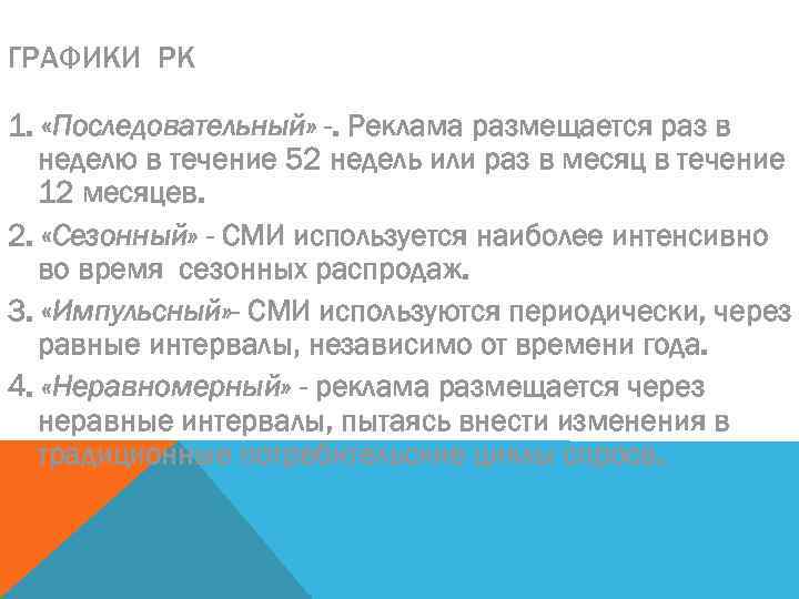 ГРАФИКИ РК 1. «Последовательный» -. Реклама размещается раз в неделю в течение 52 недель