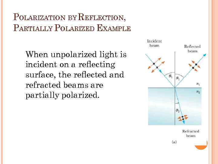 POLARIZATION BY REFLECTION, PARTIALLY POLARIZED EXAMPLE When unpolarized light is incident on a reﬂecting