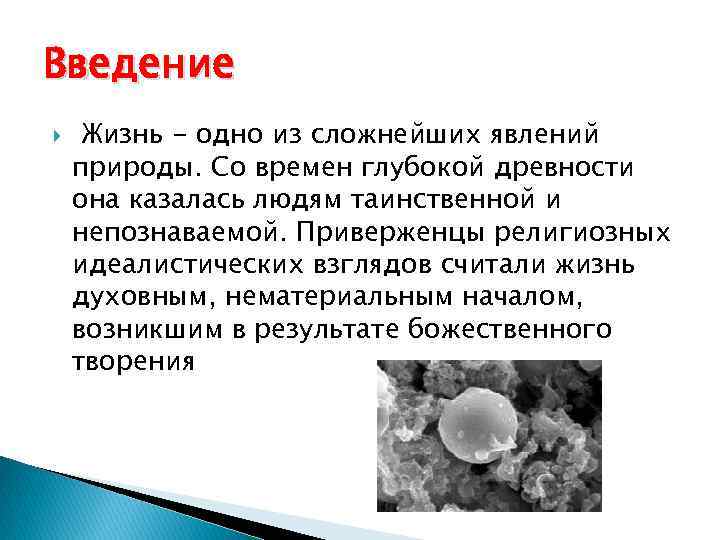 Введение Жизнь - одно из сложнейших явлений природы. Со времен глубокой древности она казалась