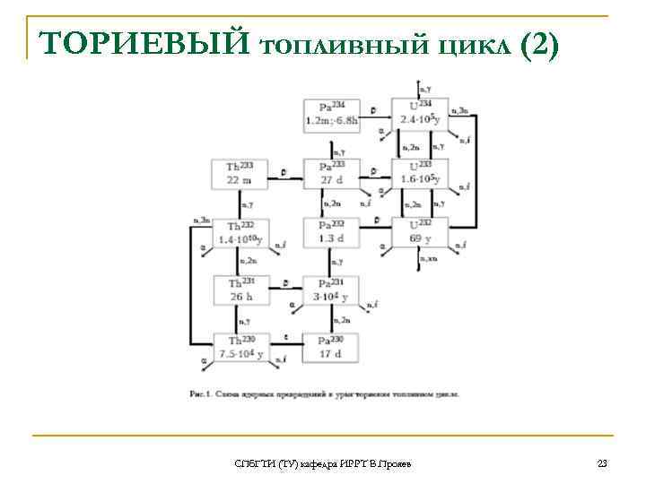 ТОРИЕВЫЙ топливный цикл (2) СПб. ГТИ (ТУ) кафедра ИРРТ В. Прояев 23 
