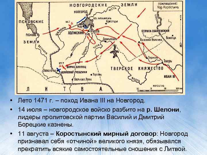  • Лето 1471 г. – поход Ивана III на Новгород. • 14 июля