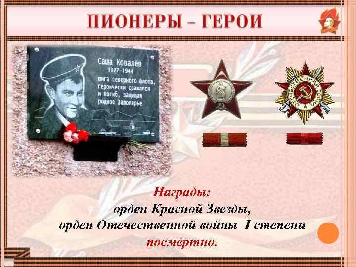 Награды: орден Красной Звезды, орден Отечественной войны I степени посмертно. 