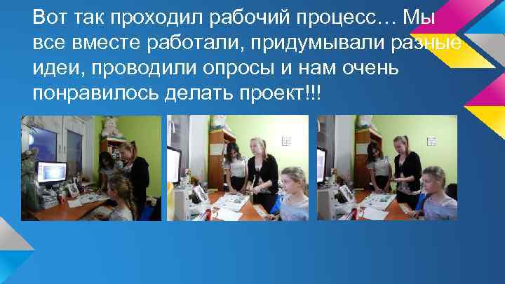 Вот так проходил рабочий процесс… Мы все вместе работали, придумывали разные идеи, проводили опросы