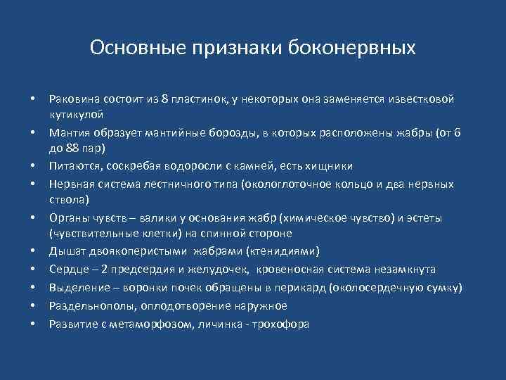Основные признаки боконервных • • • Раковина состоит из 8 пластинок, у некоторых она