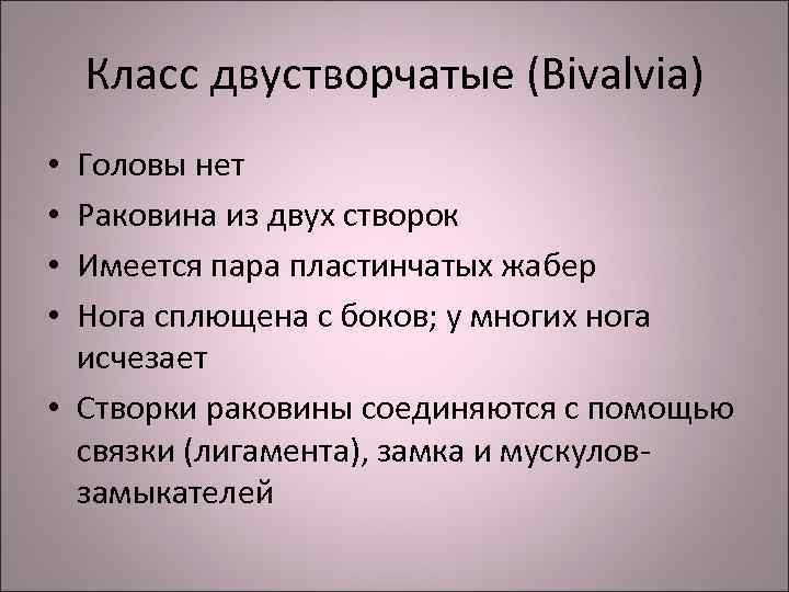 Класс двустворчатые (Bivalvia) Головы нет Раковина из двух створок Имеется пара пластинчатых жабер Нога