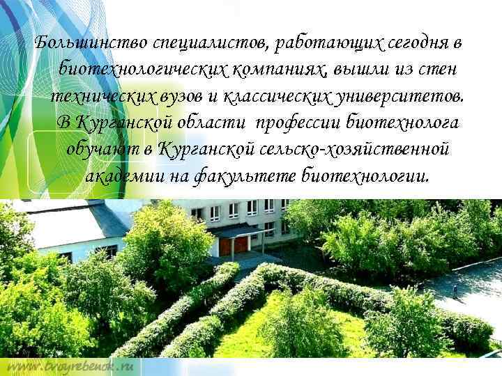 Большинство специалистов, работающих сегодня в биотехнологических компаниях, вышли из стен технических вузов и классических