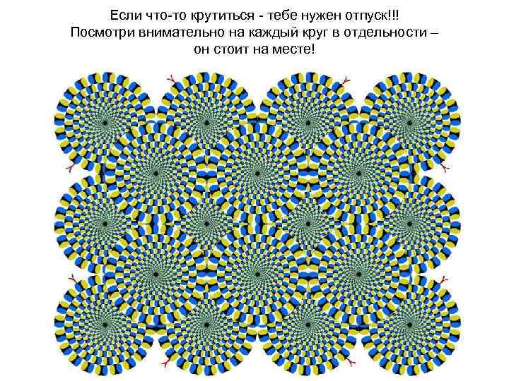 Если что-то крутиться - тебе нужен отпуск!!! Посмотри внимательно на каждый круг в отдельности