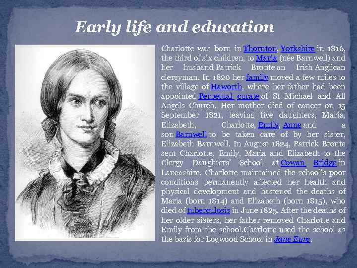 Early life and education Charlotte was born in Thornton, Yorkshire in 1816, the third