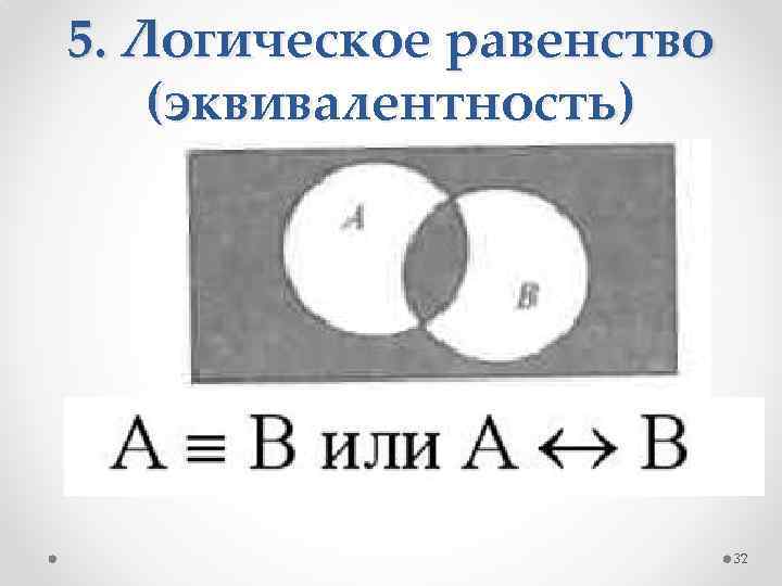 5. Логическое равенство (эквивалентность) 32 