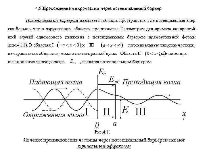 Потенциальный случай. Высота потенциального барьера формула. Прохождение микрочастицы через потенциальный барьер. Вероятность прохождения микрочастицы через потенциальный барьер. Прямоугольный потенциальный барьер.