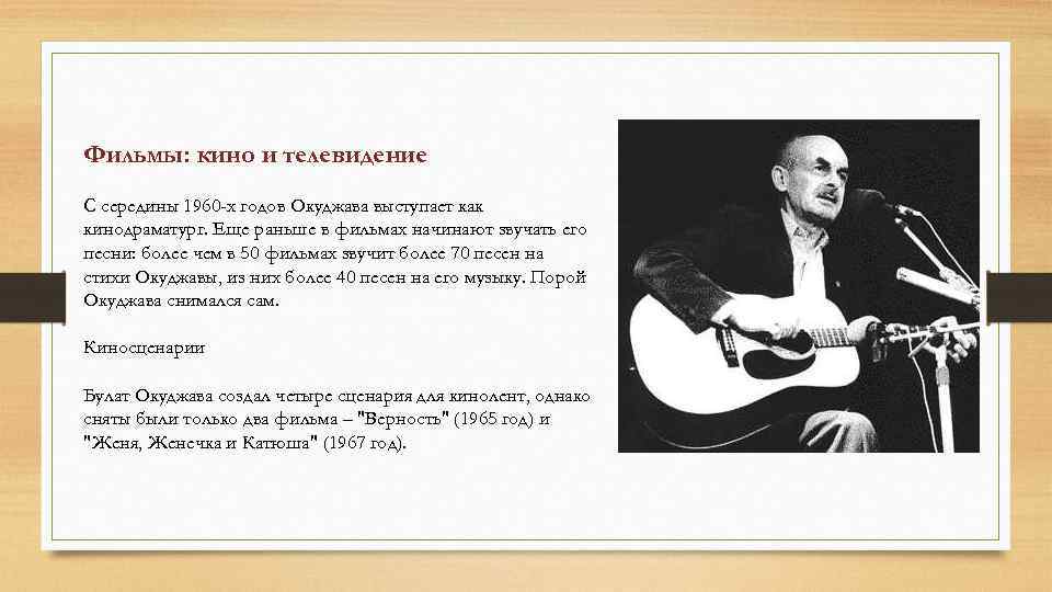 История создания песни окуджавы. Б.Окуджава 1960.