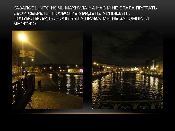 КАЗАЛОСЬ, ЧТО НОЧЬ МАХНУЛА НА НАС И НЕ СТАЛА ПРЯТАТЬ СВОИ СЕКРЕТЫ, ПОЗВОЛИВ УВИДЕТЬ,