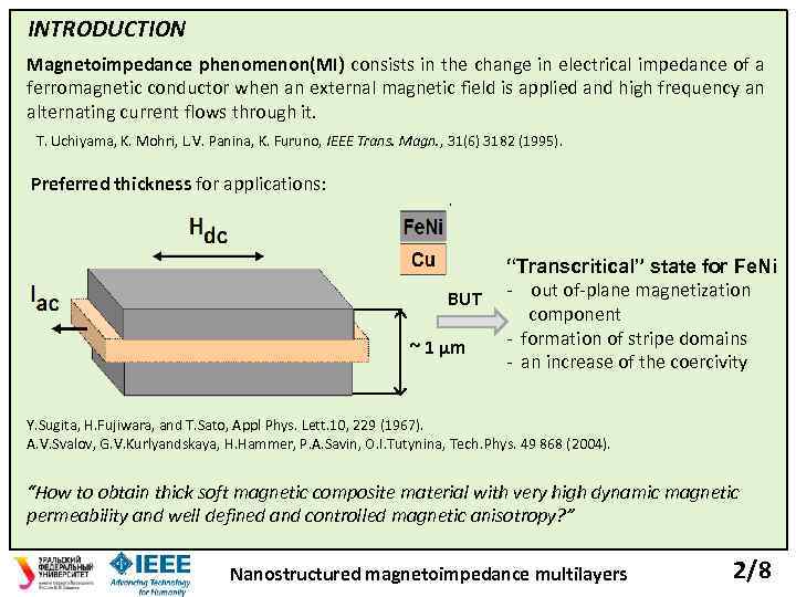 INTRODUCTION Magnetoimpedance phenomenon(MI) consists in the change in electrical impedance of a ferromagnetic conductor