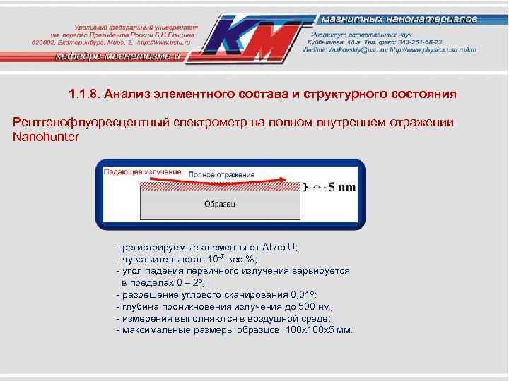 1. 1. 8. Анализ элементного состава и структурного состояния Рентгенофлуоресцентный спектрометр на полном внутреннем