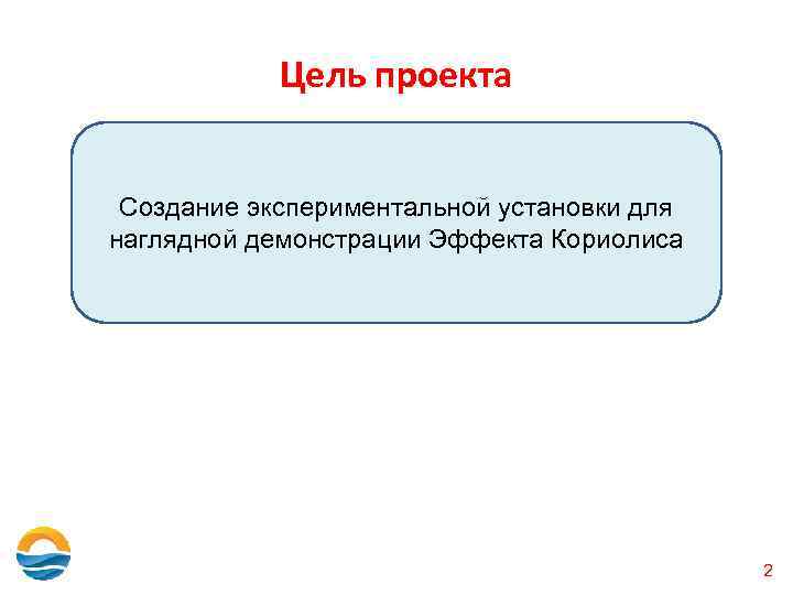 Цель проекта Создание экспериментальной установки для наглядной демонстрации Эффекта Кориолиса 2 