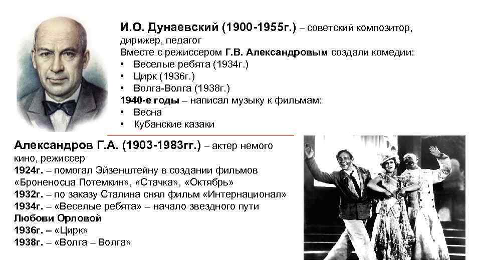 И. О. Дунаевский (1900 -1955 г. ) – советский композитор, дирижер, педагог Вместе с