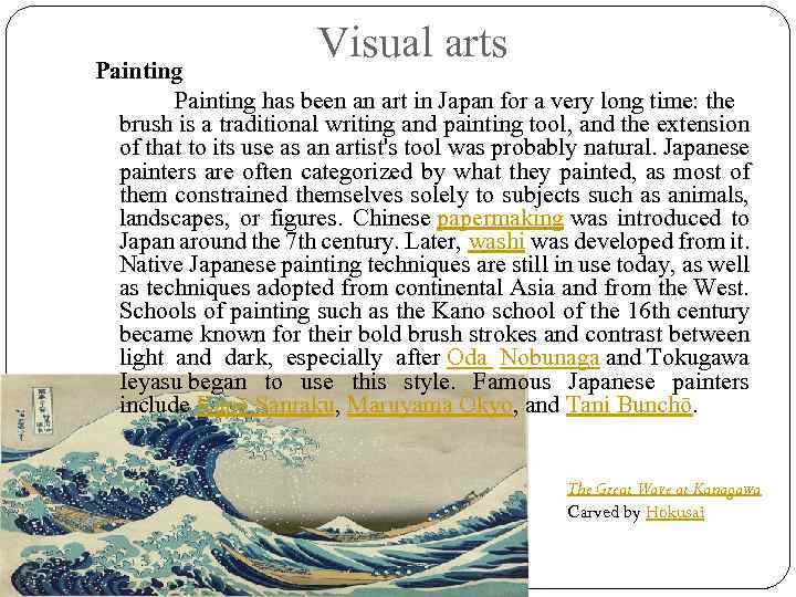 Visual arts Painting has been an art in Japan for a very long time: