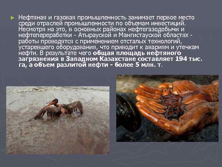 ► Нефтяная и газовая промышленность занимает первое место среди отраслей промышленности по объемам инвестиций.