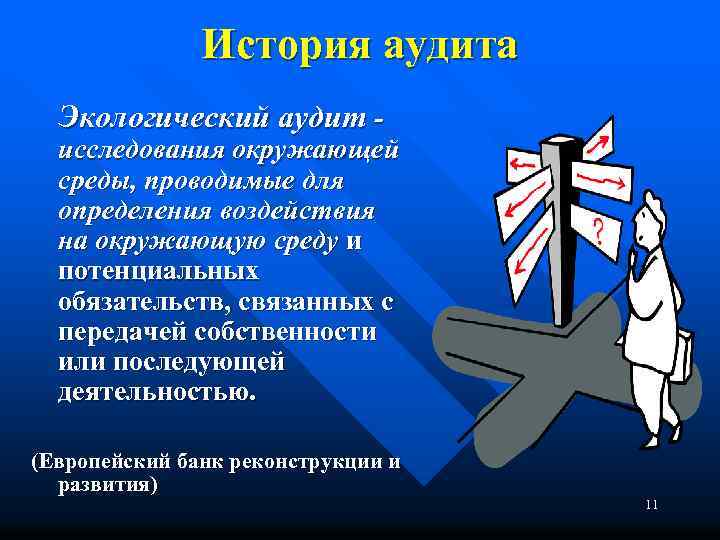 История аудита Экологический аудит - исследования окружающей среды, проводимые для определения воздействия на окружающую