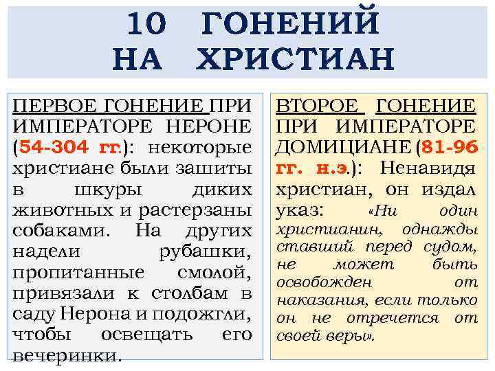 10 ГОНЕНИЙ НА ХРИСТИАН ПЕРВОЕ ГОНЕНИЕ ПРИ ИМПЕРАТОРЕ НЕРОНЕ (54 304 гг. ): некоторые