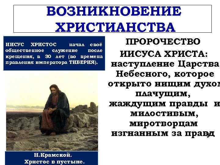 ВОЗНИКНОВЕНИЕ ХРИСТИАНСТВА ИИСУС ХРИСТОС начал своё общественное служение после крещения, в 30 лет (во