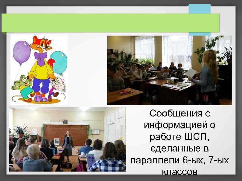 Сообщения с информацией о работе ШСП, сделанные в параллели 6 -ых, 7 -ых классов