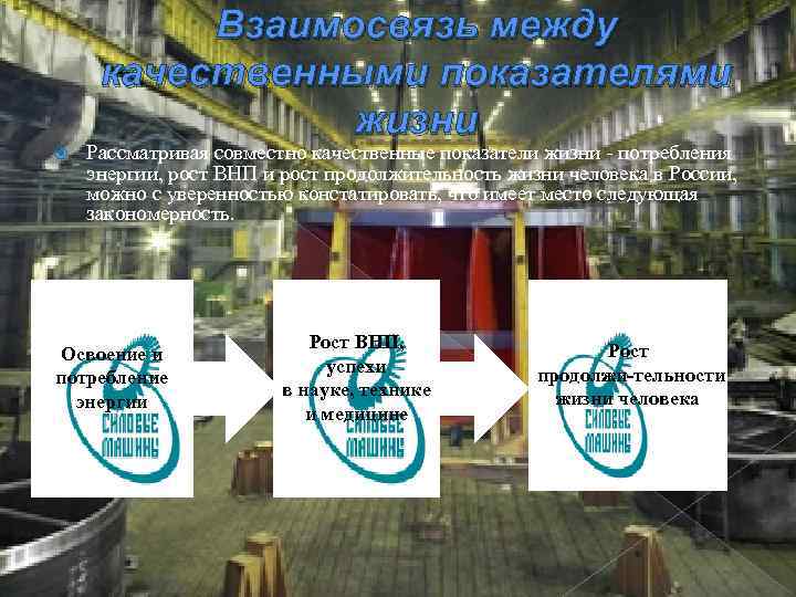 Взаимосвязь между качественными показателями жизни Рассматривая совместно качественные показатели жизни ‑ потребления энергии, рост