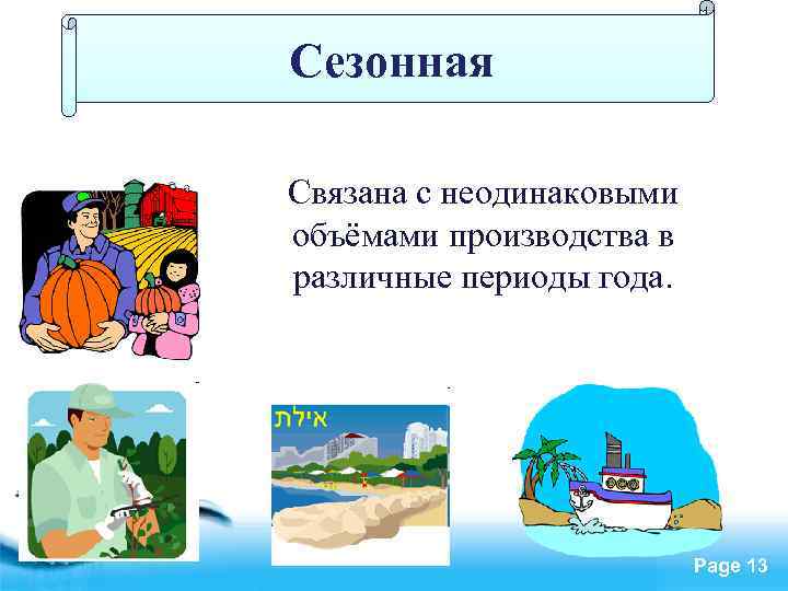 Сезонная Связана с неодинаковыми объёмами производства в различные периоды года. Free Powerpoint Templates Page