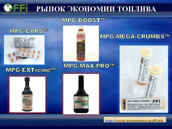 РЫНОК ЭКОНОМИИ ТОПЛИВА MPG-BOOST™ MPG-CAPS™ MPG-EXTreme™ MPG-MEGA-CRUMBS™ MPG-MAX-PRO™ 