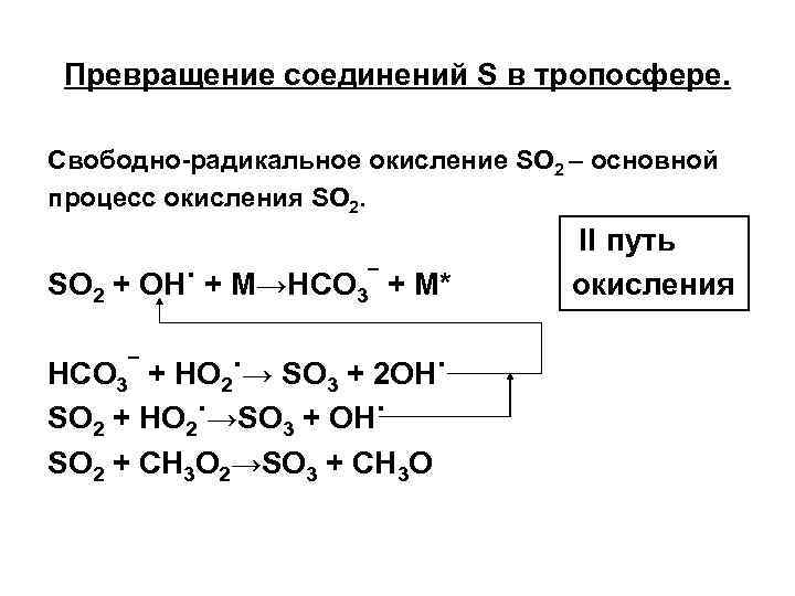 Превращение соединений S в тропосфере. Свободно-радикальное окисление SO 2 – основной процесс окисления SO