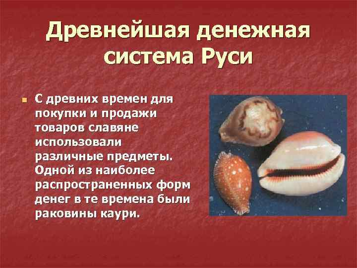 Древнейшая денежная система Руси n С древних времен для покупки и продажи товаров славяне