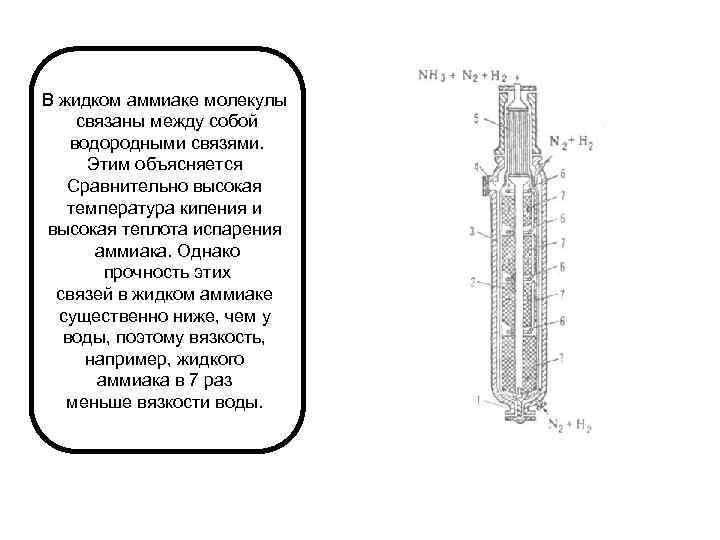 В жидком аммиаке молекулы связаны между собой водородными связями. Этим объясняется Сравнительно высокая температура