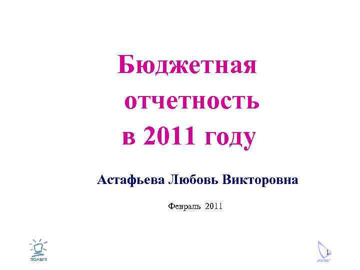  Бюджетная отчетность в 2011 году Астафьева Любовь Викторовна Февраль 2011 1 