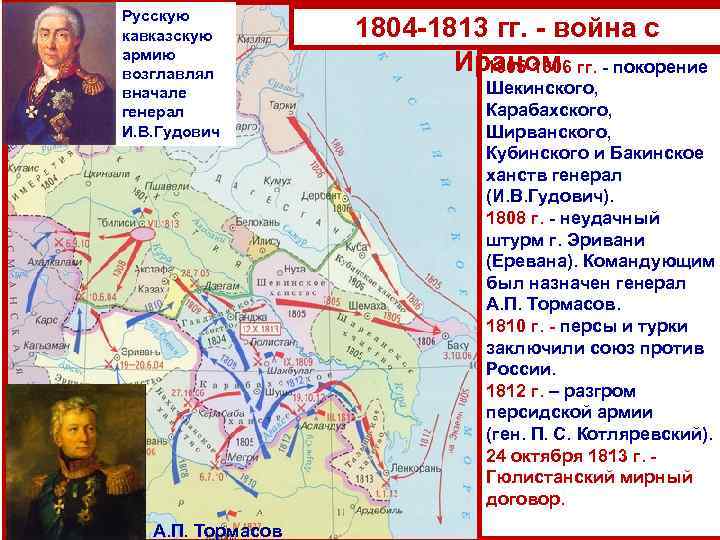 Русскую кавказскую армию возглавлял вначале генерал И. В. Гудович А. П. Тормасов 1804 -1813