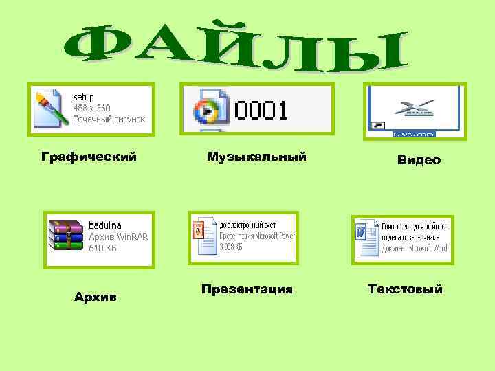 Графический Архив Музыкальный Презентация Видео Текстовый 