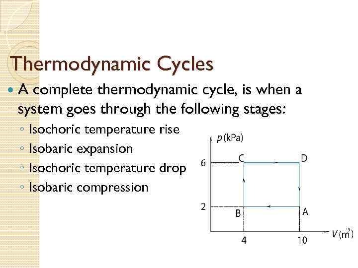 Thermodynamic Cycles A complete thermodynamic cycle, is when a system goes through the following