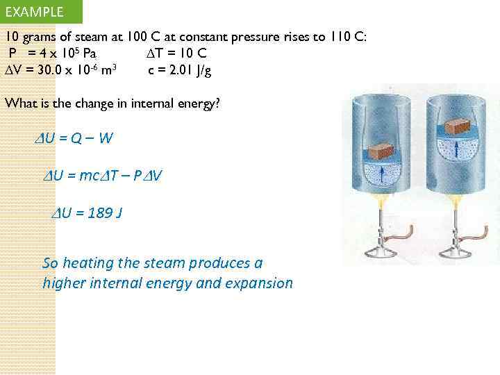 EXAMPLE 10 grams of steam at 100 C at constant pressure rises to 110