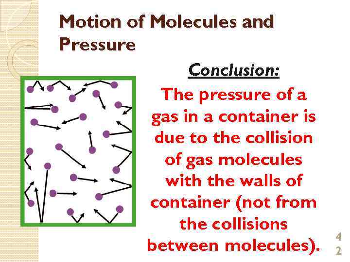 Motion of Molecules and Pressure Conclusion: The pressure of a gas in a container