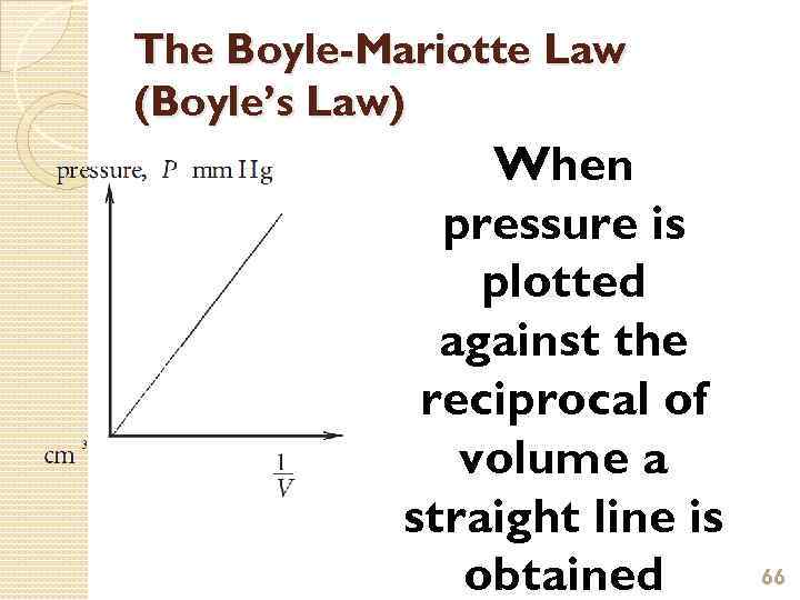 The Boyle-Mariotte Law (Boyle’s Law) When pressure is plotted against the reciprocal of volume