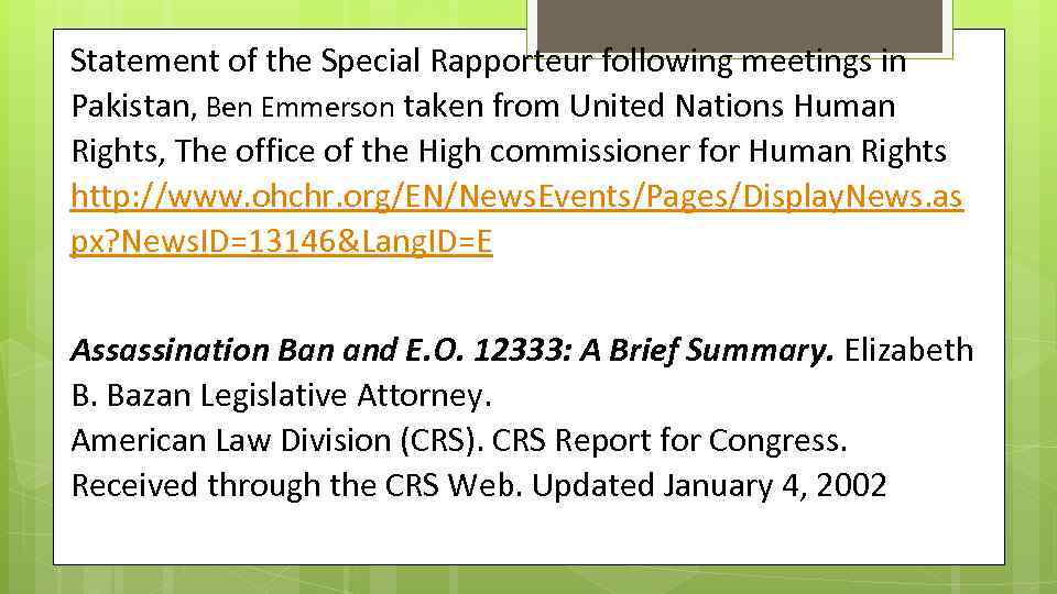 Statement of the Special Rapporteur following meetings in Pakistan, Ben Emmerson taken from United