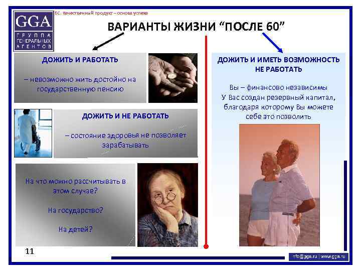 БС. Качественный продукт – основа успеха ВАРИАНТЫ ЖИЗНИ “ПОСЛЕ 60” ДОЖИТЬ И РАБОТАТЬ –