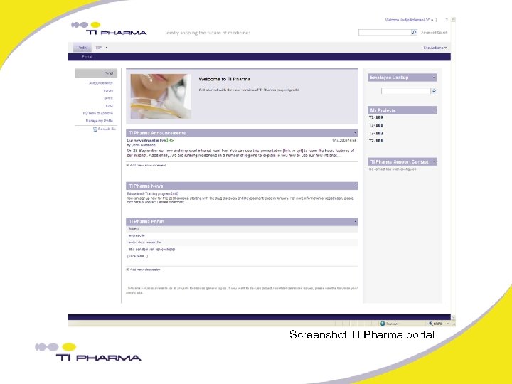 Screenshot TI Pharma portal 