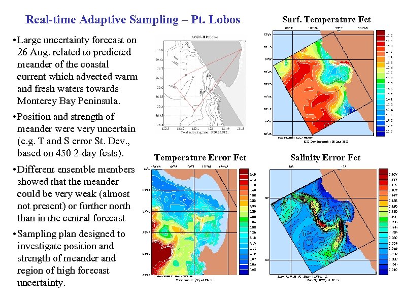 Real-time Adaptive Sampling – Pt. Lobos Surf. Temperature Fct • Large uncertainty forecast on